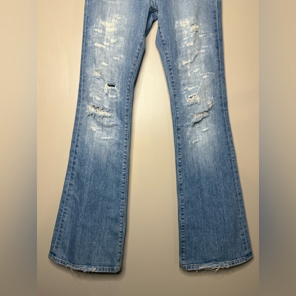 Red Engine Distressed Bootcut Flare‎ Jeans Light Wash Y2K Low Rise Size 27 - Picture 3 of 11